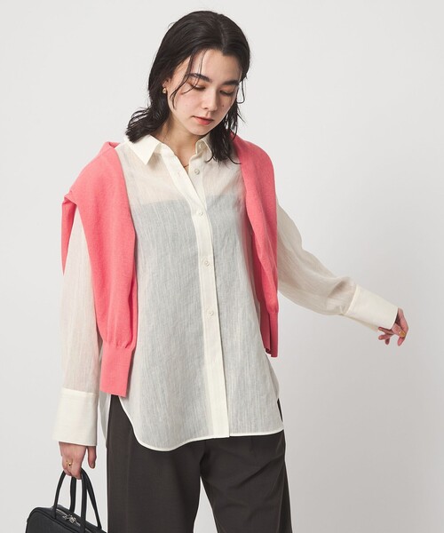 ブラウス シャツ 「size SHORTあり」ラミーライク ロングスリーブシャツ 通気性 レディースの画像