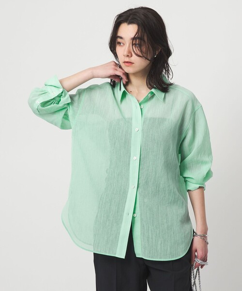ブラウス シャツ 「size SHORTあり」ラミーライク ロングスリーブシャツ 通気性 レディースの画像