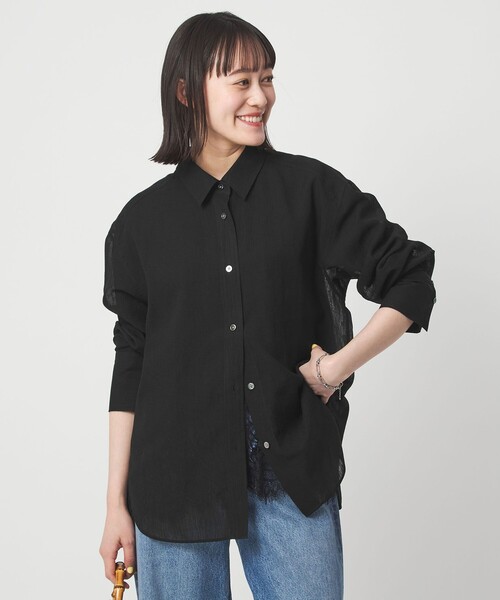 ブラウス シャツ 「size SHORTあり」ラミーライク ロングスリーブシャツ 通気性 レディースの画像