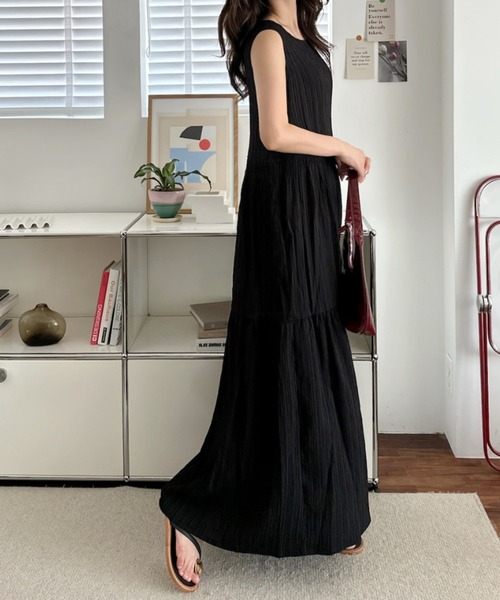 umune ワンピース ノースリーブワンピース ロング マキシ丈 ティアード