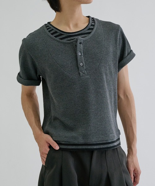 tシャツ Layered border short sleeve henly / レイヤードボーダー
