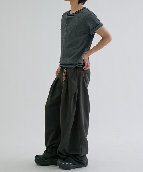 ヘンリーネック tシャツ Layered border short sleeve henly