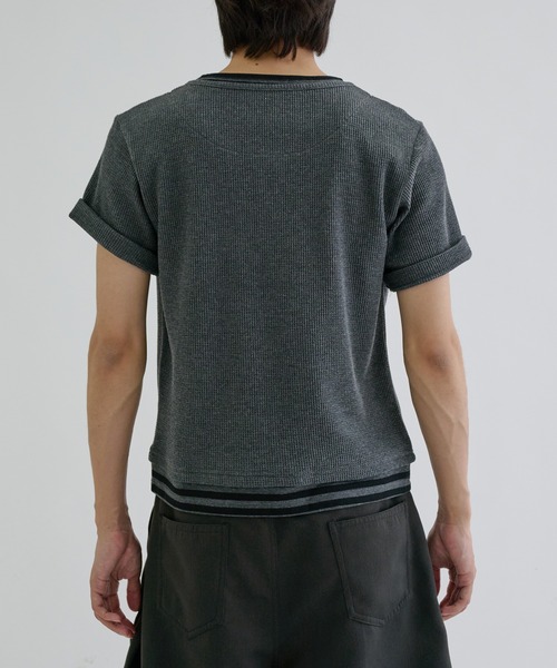 ヘンリーネック tシャツ Layered border short sleeve henly 