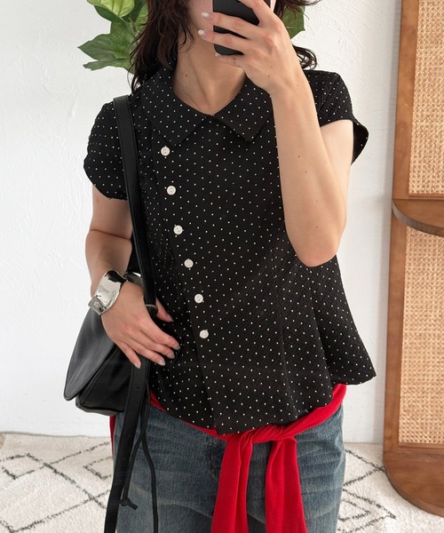 MUHET（ミュエータ） ブラウス シャツ 夏 半袖 asymmetry button