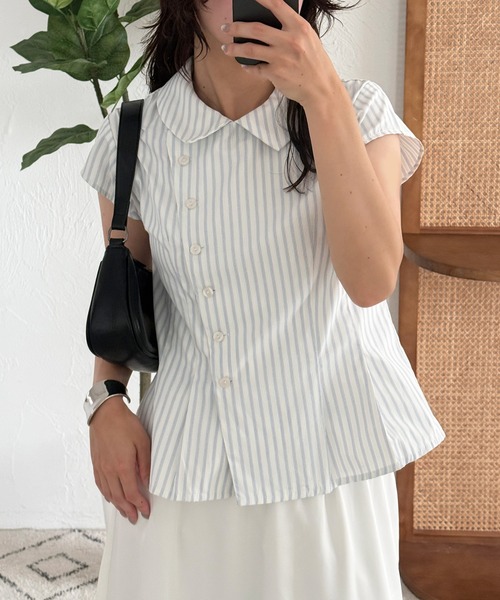 MUHET（ミュエータ） ブラウス シャツ 夏 半袖 asymmetry button 