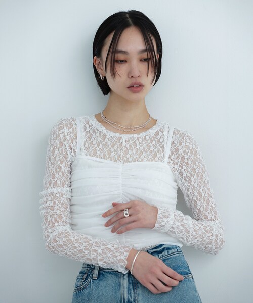ネックレス シルバー ハーフラウンドチェーン ドレープネックレス レディースの画像