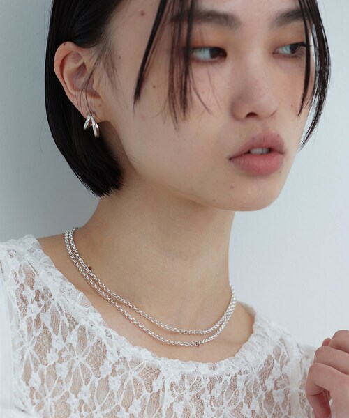 ネックレス シルバー ハーフラウンドチェーン ドレープネックレス レディースの画像