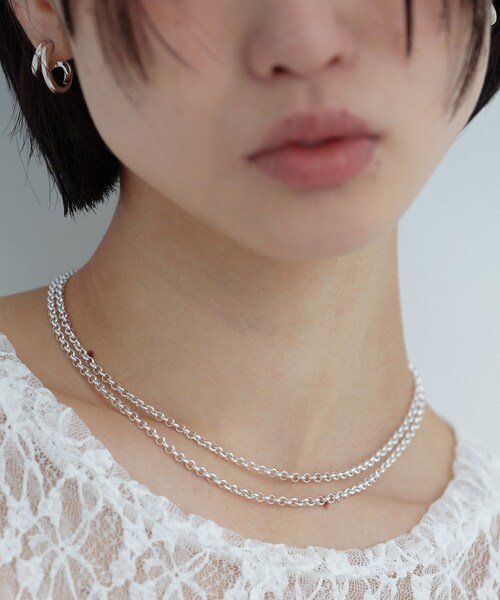ネックレス シルバー ハーフラウンドチェーン ドレープネックレス レディースの画像