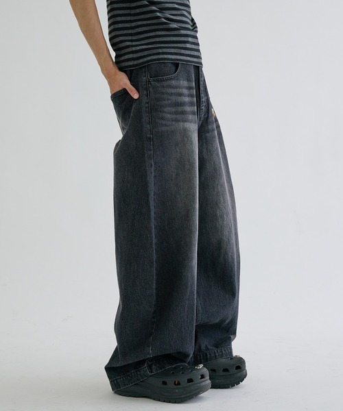 ワイドパンツ ジーンズ Slab curve denim / スラブカーブデニム メンズ