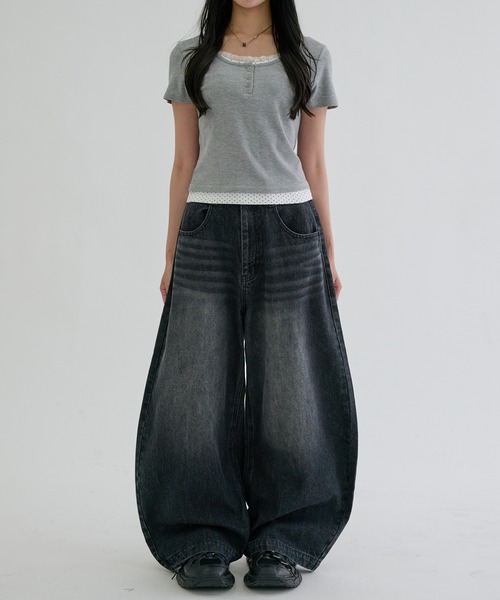 ワイドパンツ ジーンズ Slab curve denim / スラブカーブデニム メンズ 