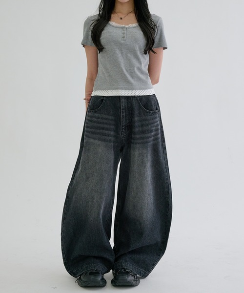 ワイドパンツ ジーンズ Slab curve denim / スラブカーブデニム メンズ