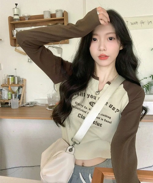 「shopnikoniko」 長袖カットソー フリー ブラウン レディース_画像8