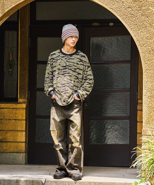 niko and…（ニコアンド） ワイドパンツ ジーンズ Distressed Denim