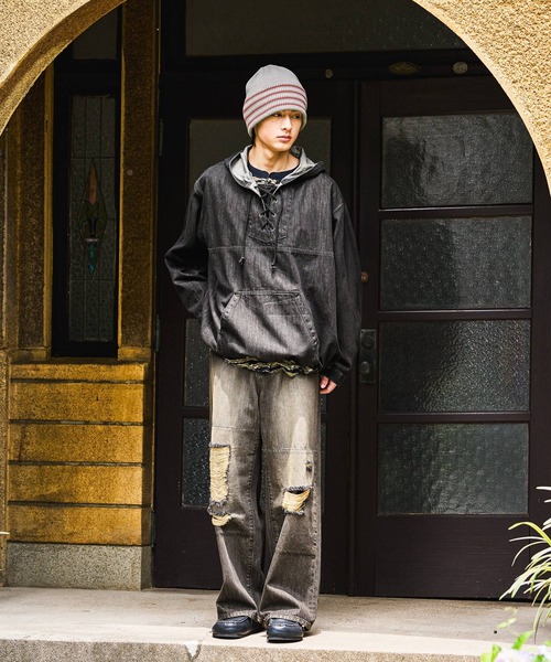 niko and…（ニコアンド） ワイドパンツ ジーンズ Distressed Denim