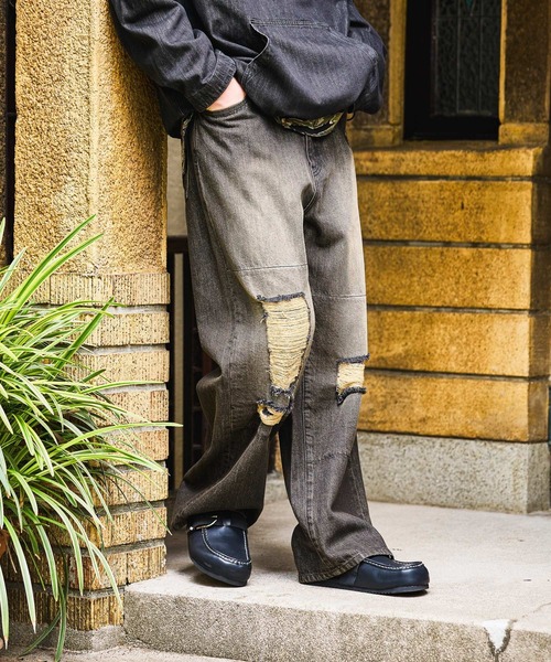 niko and…（ニコアンド） ワイドパンツ ジーンズ Distressed Denim
