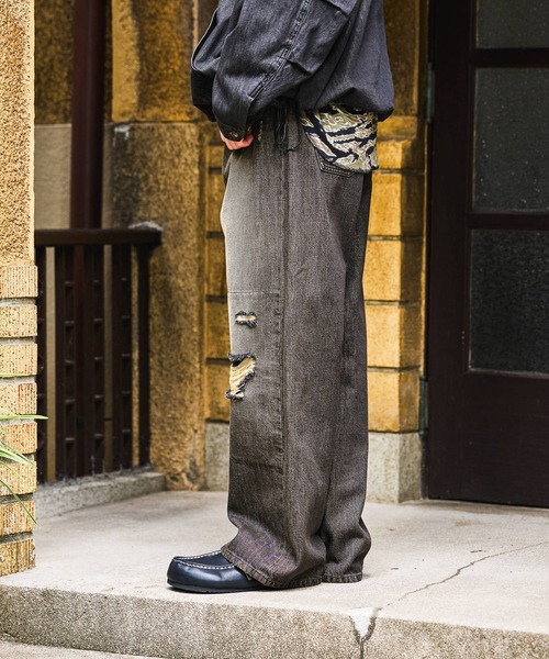 niko and…（ニコアンド） ワイドパンツ ジーンズ Distressed Denim