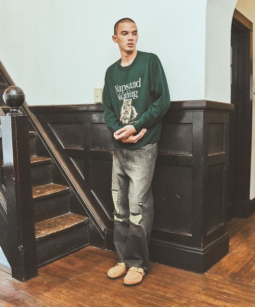 niko and…（ニコアンド） ワイドパンツ ジーンズ Distressed Denim
