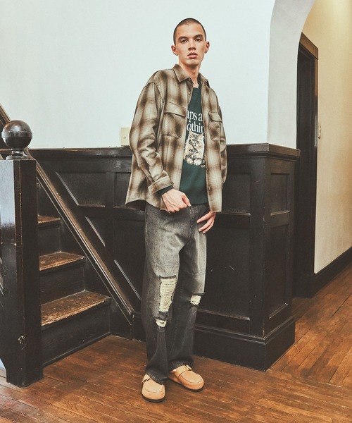 niko and…（ニコアンド） ワイドパンツ ジーンズ Distressed Denim