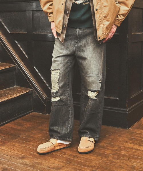 niko and…（ニコアンド） ワイドパンツ ジーンズ Distressed Denim