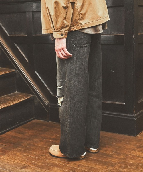 niko and…（ニコアンド） ワイドパンツ ジーンズ Distressed Denim