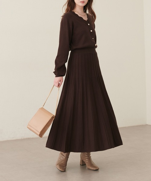 natural couture ワンピース スカラッププリーツニットワンピース