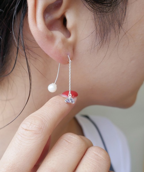 e.m.（イーエム） ピアス パールキャッチチェーンピアス レディース