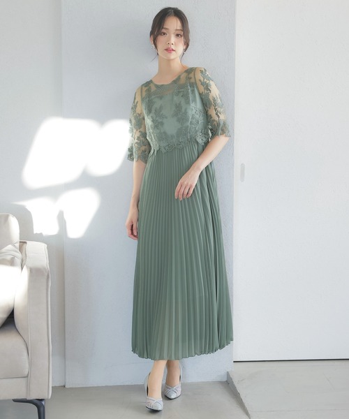 PourVous ドレス 結婚式ワンピースドレスプリーツスカートロング