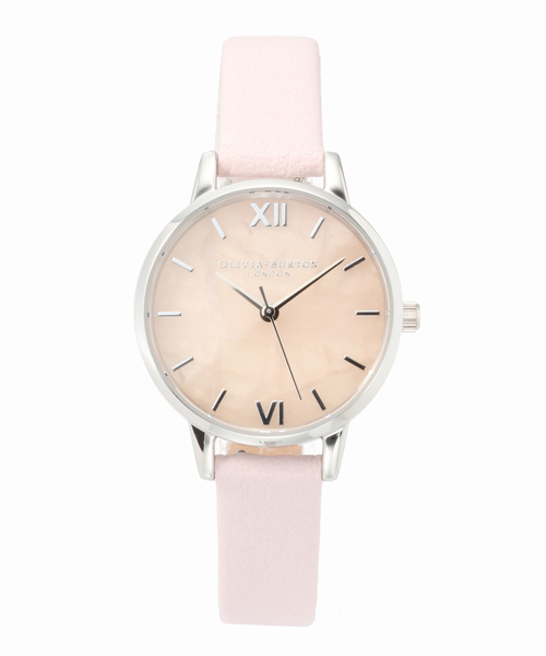 Abstract Florals 30mm White & Rose Gold Mesh Watch | Olivia