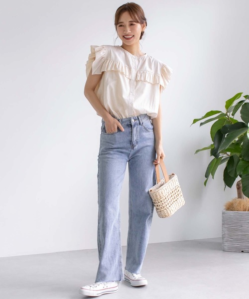 casa_fline デザインカラーフリルブラウス アイボリーフリーサイズ♡美品 CASA FLINE｜コットンフリルブラウス | Rakuten Fashion(楽天