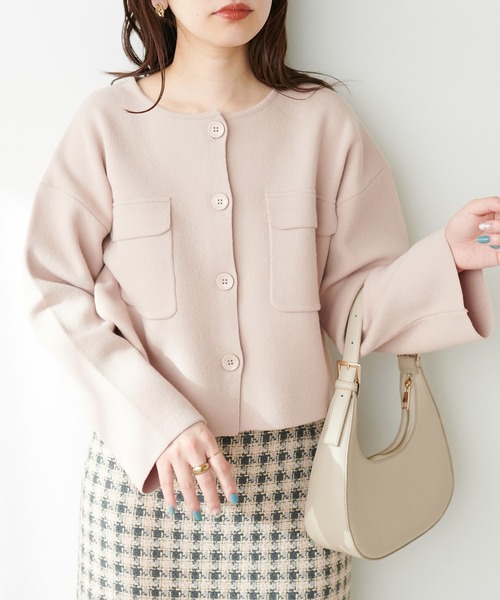 ノーカラー　ニットジャケット　3着 natural couture ジャケット ノーカラージャケット セットアップ