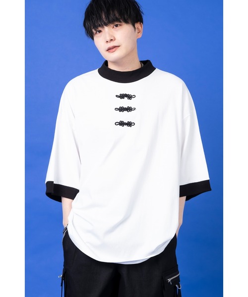 tシャツ チャイナボタンモックリンガーＴシャツ -オーバーサイズ- レディース メンズ