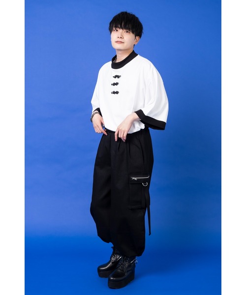 tシャツ チャイナボタンモックリンガーＴシャツ -オーバーサイズ- レディース メンズ