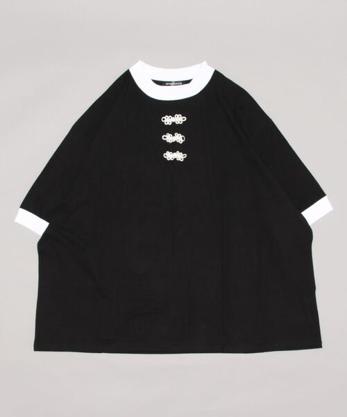 tシャツ チャイナボタンモックリンガーＴシャツ -オーバーサイズ- レディース メンズ