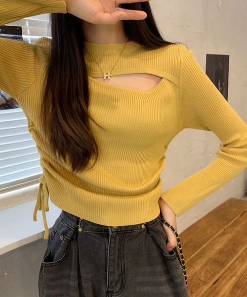 NinaetLina ニット セーター 胸開きニットトップス レディース