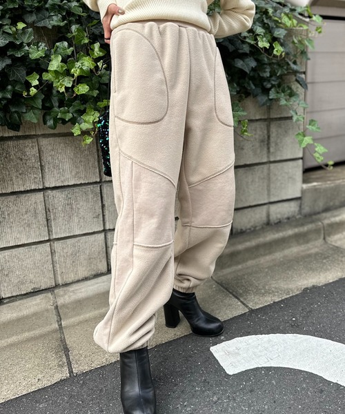 mi via loca スウェットパンツ ジャージ 配色ステッチ フリースボア