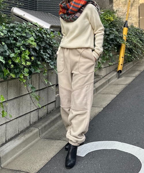 mi via loca スウェットパンツ ジャージ 配色ステッチ フリースボア