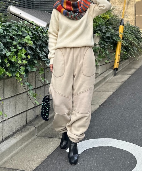 mi via loca スウェットパンツ ジャージ 配色ステッチ フリースボア
