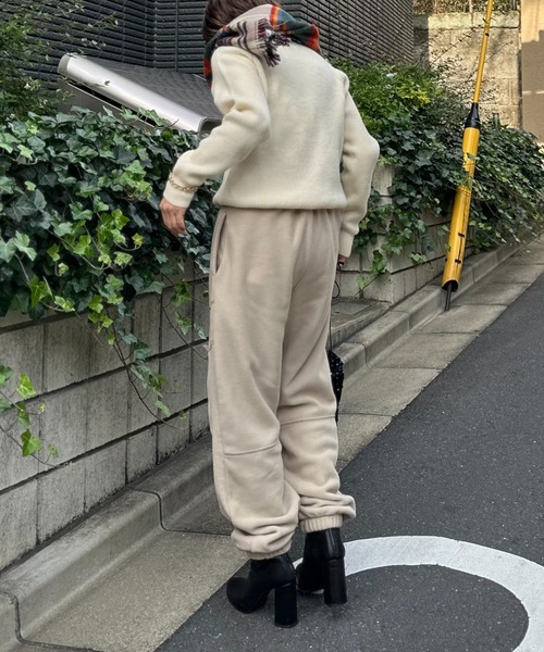 mi via loca スウェットパンツ ジャージ 配色ステッチ フリースボア