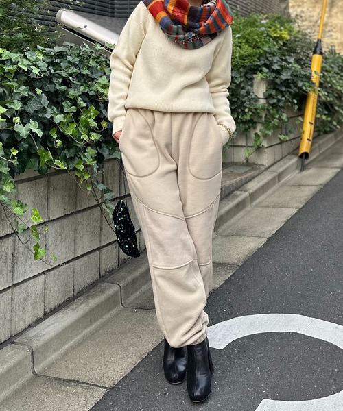 mi via loca スウェットパンツ ジャージ 配色ステッチ フリースボア