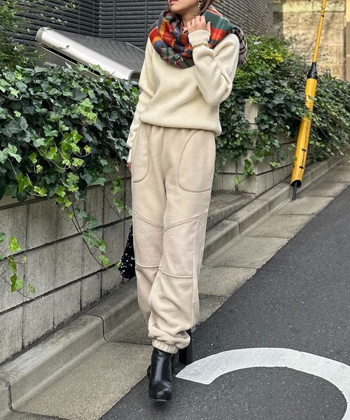 mi via loca スウェットパンツ ジャージ 配色ステッチ フリースボア