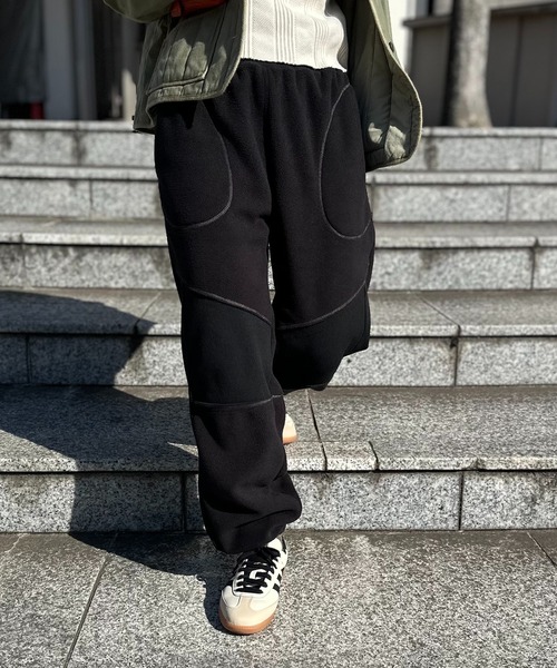 【魚釣り。】BEAMS DESIGN フリースジャケット　スウェットパンツ mi via loca スウェットパンツ ジャージ 配色ステッチ フリースボア