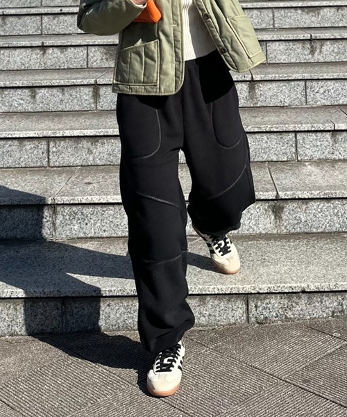 mi via loca スウェットパンツ ジャージ 配色ステッチ フリースボア