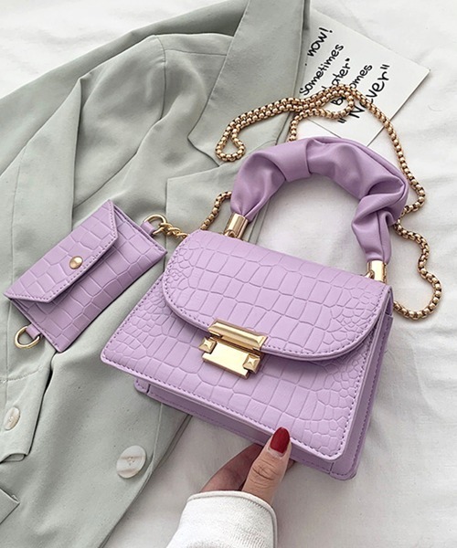 美品 MY BEST BAGS クロコ 型押し ショルダー バッグ ポーチ付き