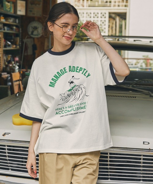 tシャツ リンガー サマーバケーショングラフィックプリント半袖T