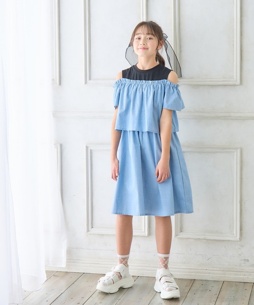 Amourire girl ワンピース オープンショルダーデニムドッキング