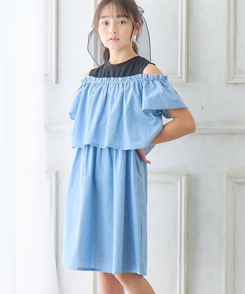 Amourire girl ワンピース オープンショルダーデニムドッキング