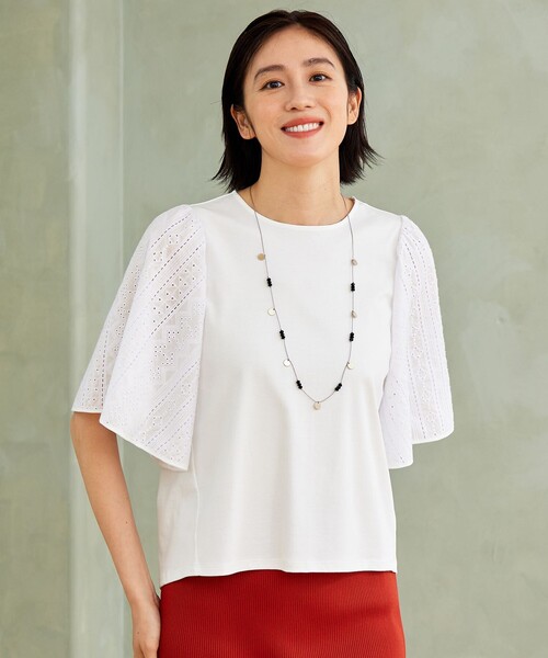 tシャツ エンブロイダリーコンビジャージ カットソー レディース