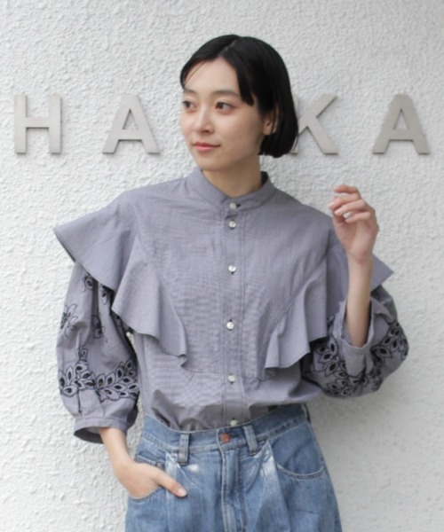 H.A.K. フラワープリントフリル長袖シャツ H.A.K. フラワープリントフリル長袖シャツ