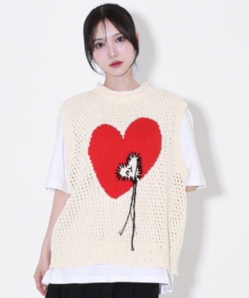 ベスト ジレ 「OY/オーワイ」 HEART STITCH KNIT VEST/ハートステッチニットベスト レディース メンズ OY ベスト ジレ 「OY/オーワイ」 HEART STITCH KNIT VEST/ハート
