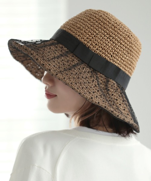 lola ハット　麦わら帽子　グレージュ　フリーサイズ lola ハット麦わら帽子グレージュフリーサイズ